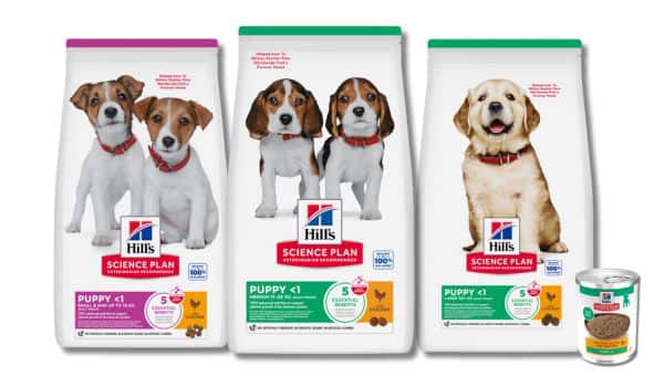 Tři pytle suchého krmiva pro štěňata Hill's Science Plan